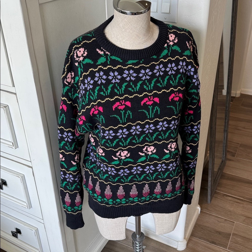 Vintage Smith Forester M cotton spring flower print sweater - Picture 1 of 6